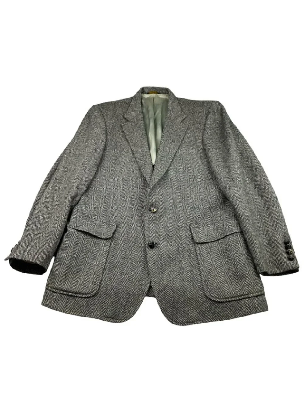 VTG Imperial Haggar Men's 100% Wool Tweed Blazer Gray Herringbone • USA • 42R